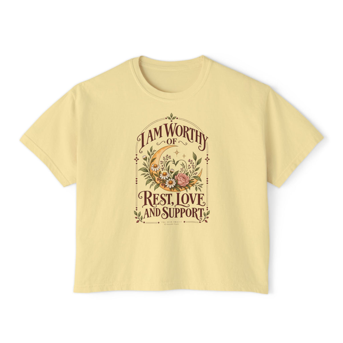 I Am Worthy of Rest, Love and Support Tee, moon floral boxy t-shirt – photo 3 of 7