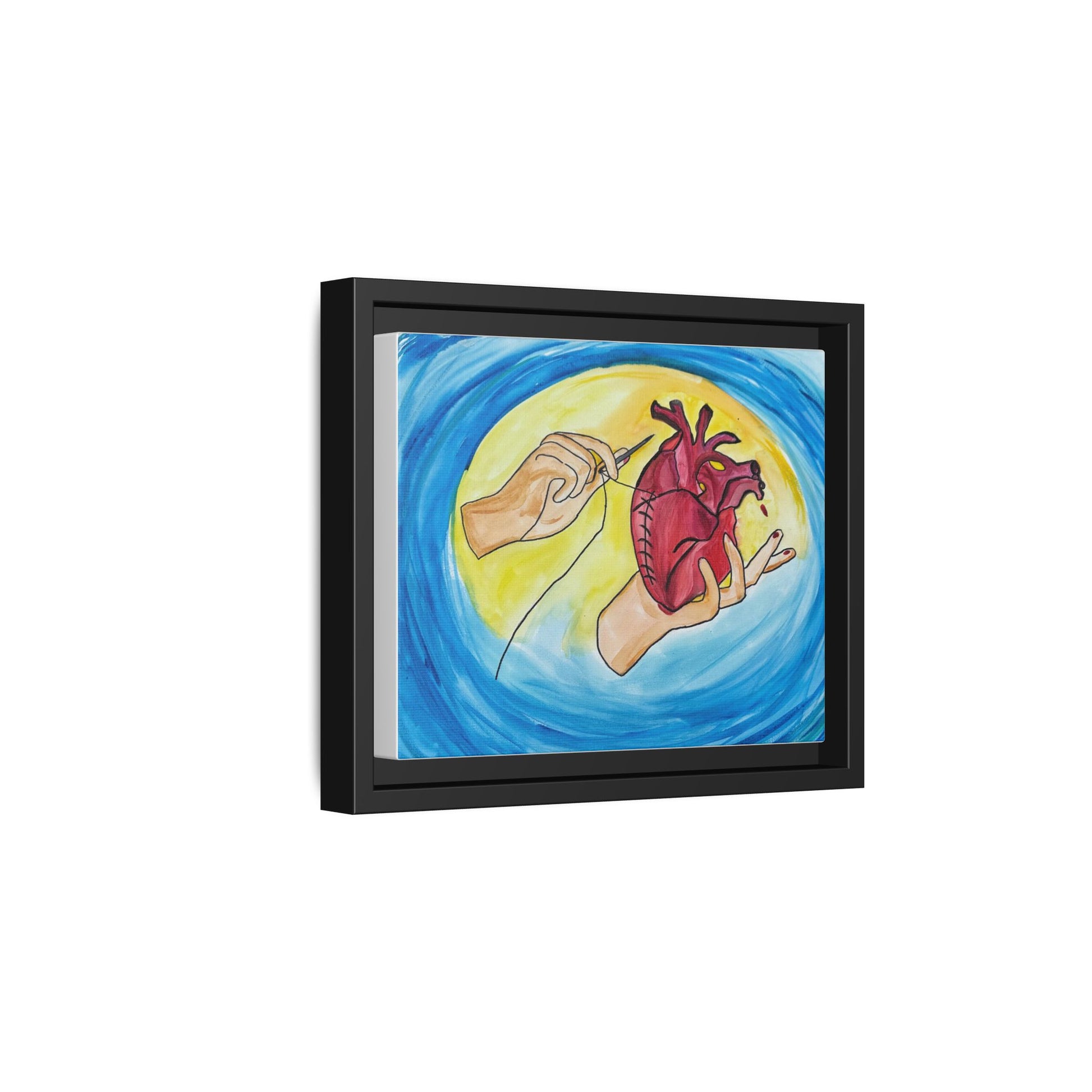 Mending Heart anatomical heart painting — living room mockup