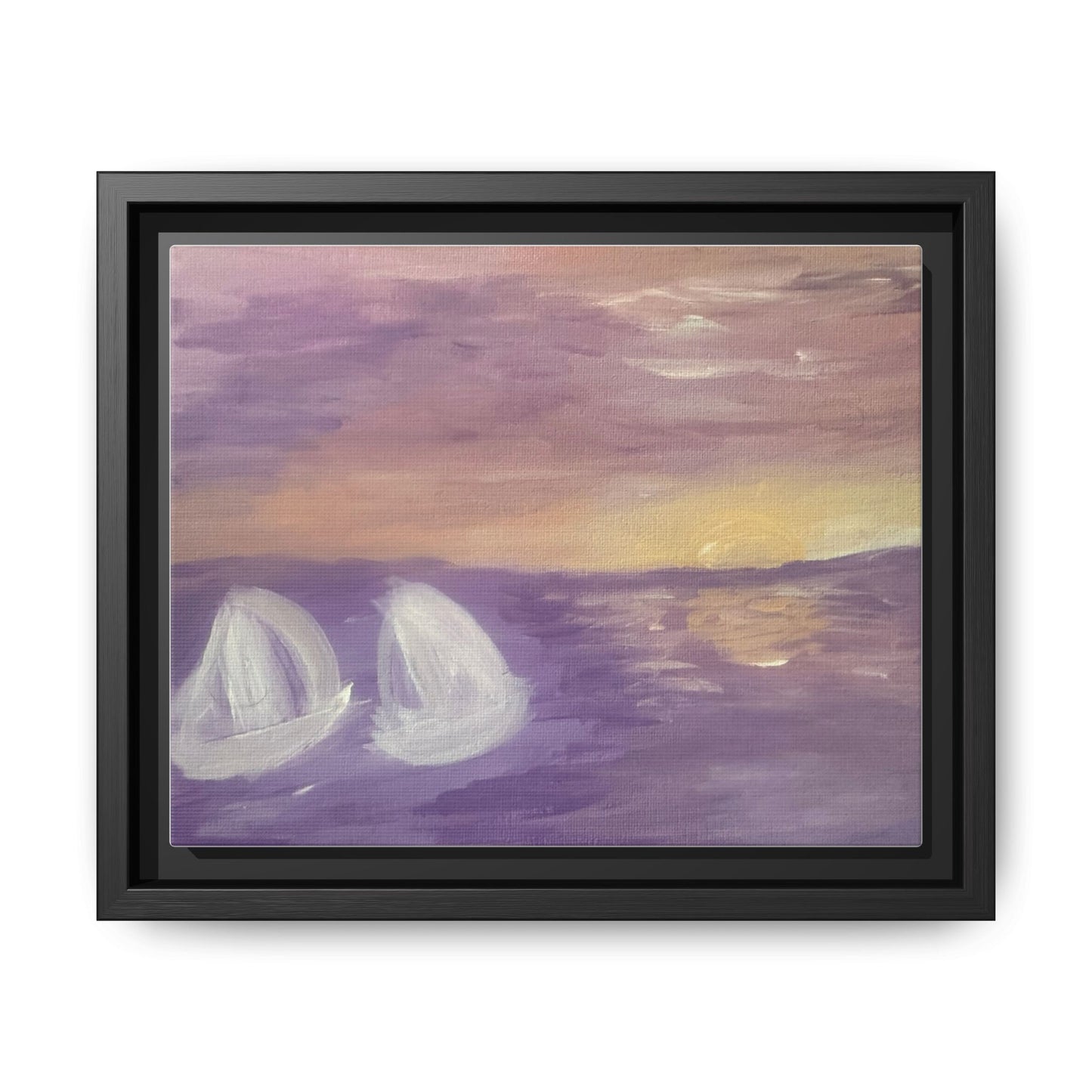 Sunset Sailboat Matte Canvas Framed Wall Art — Purple Seascape Print
