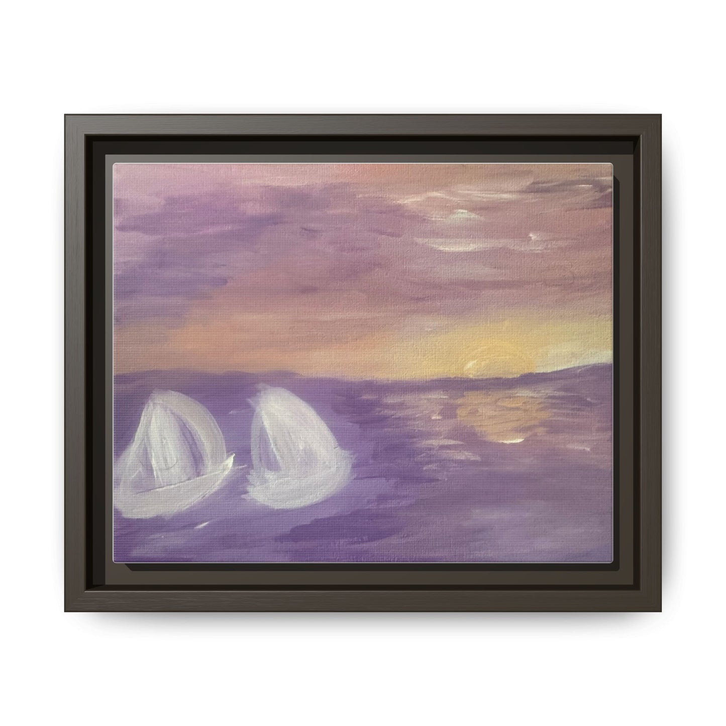 Sunset Sailboat Matte Canvas Framed Wall Art — Purple Seascape Print