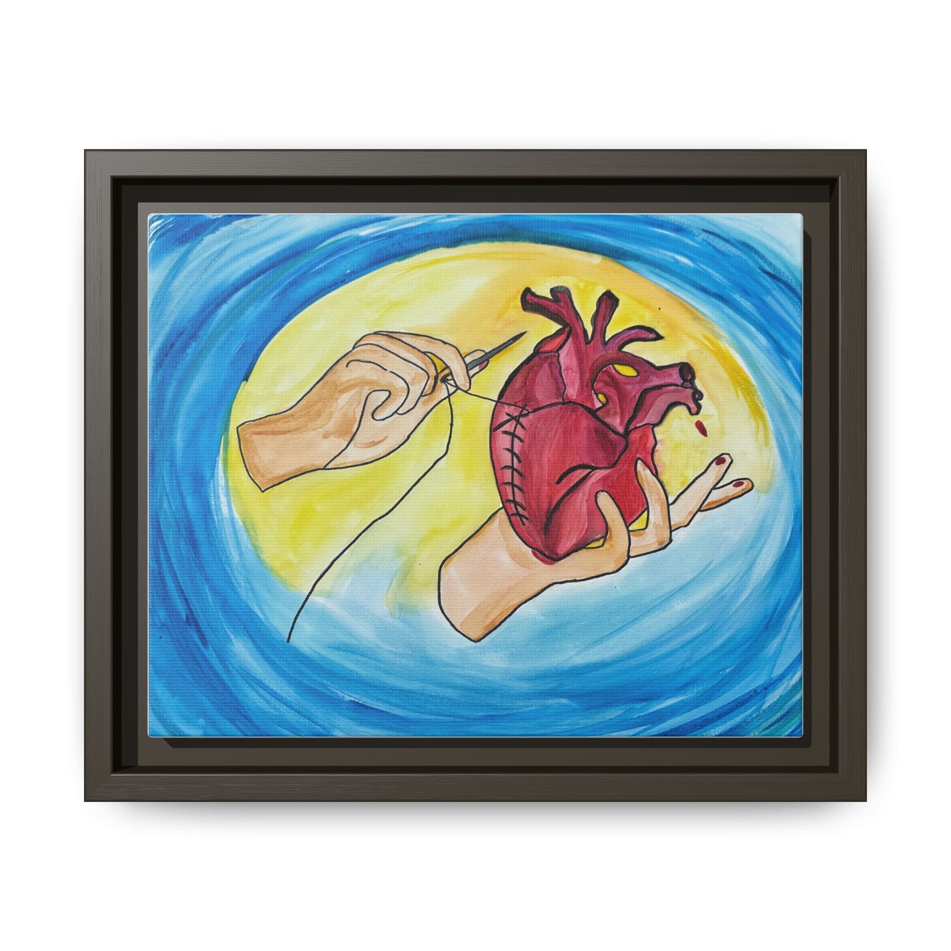 Mending Heart anatomical heart framed canvas — frame color variant