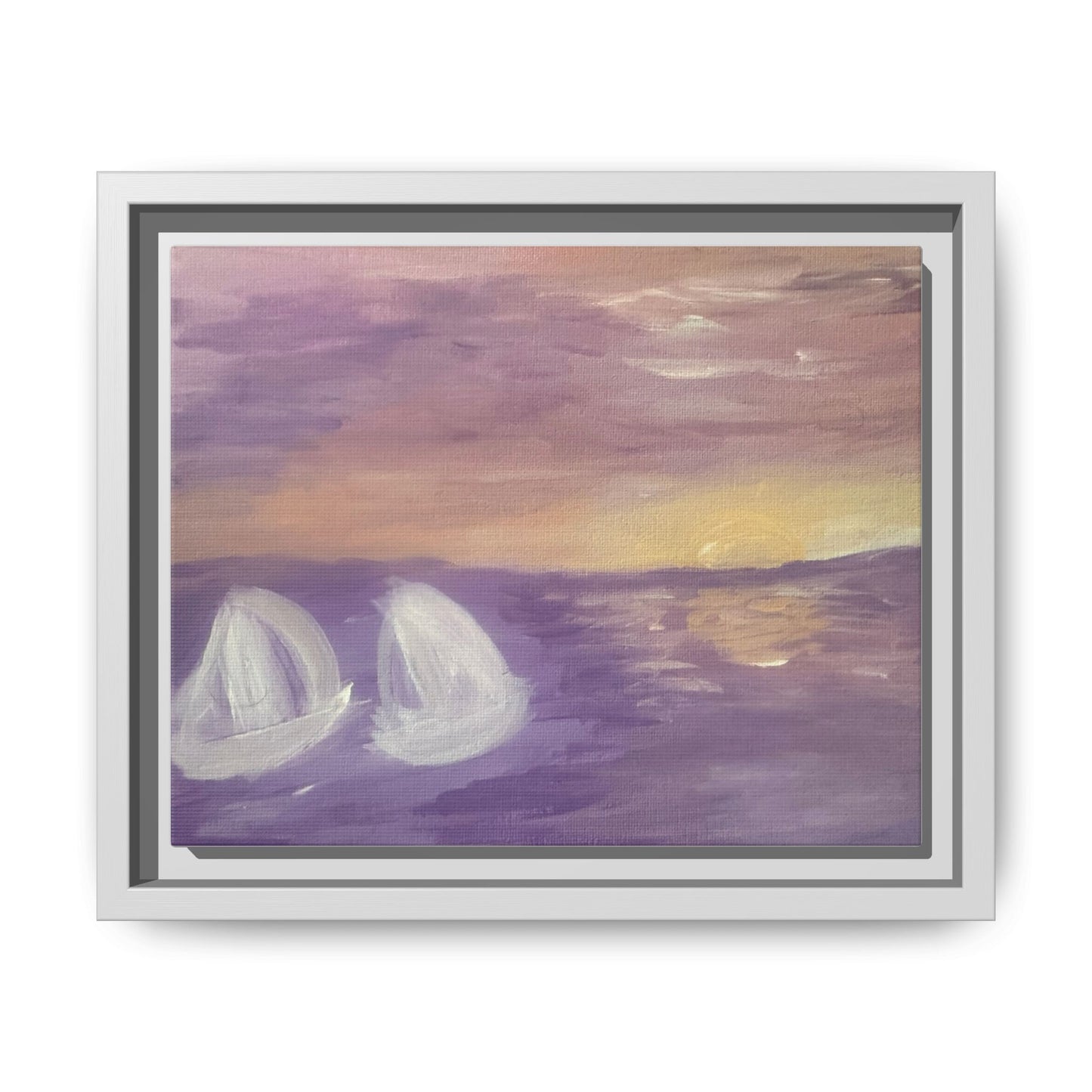 Sunset Sailboat Matte Canvas Framed Wall Art — Purple Seascape Print