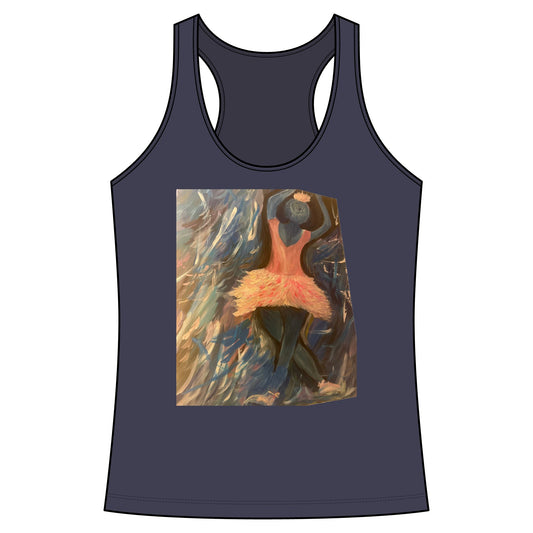 Ballerina art racerback tank in navy — feminine dance painting tank top