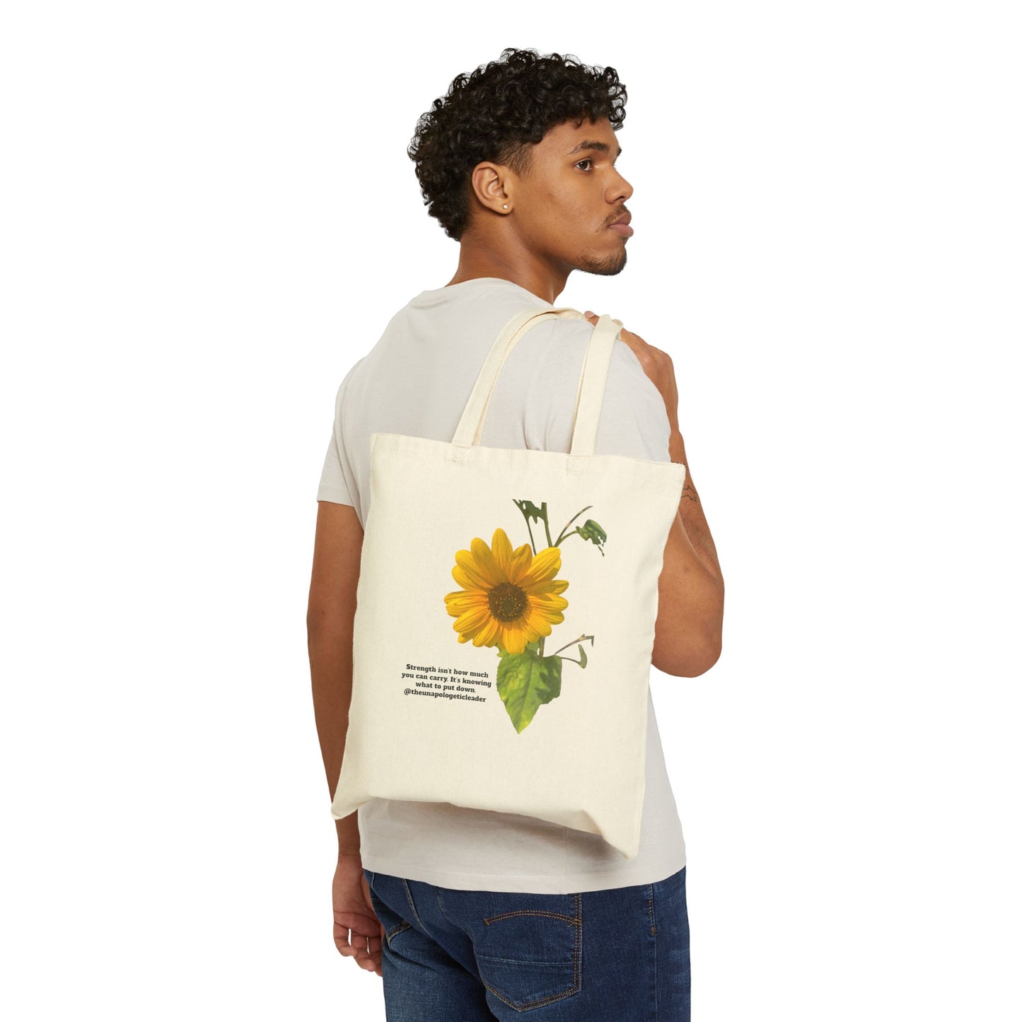 Elephant & Sunflower Canvas Tote — "Strength of Carrying" Inspirational Tote Bag