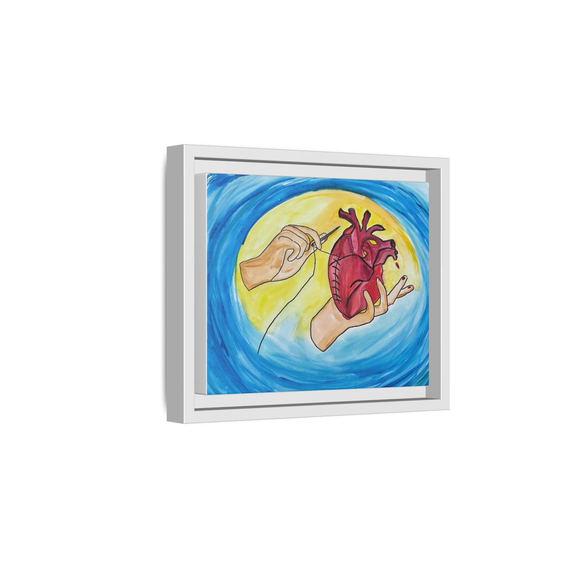 Mending Heart framed canvas — matte finish close-up