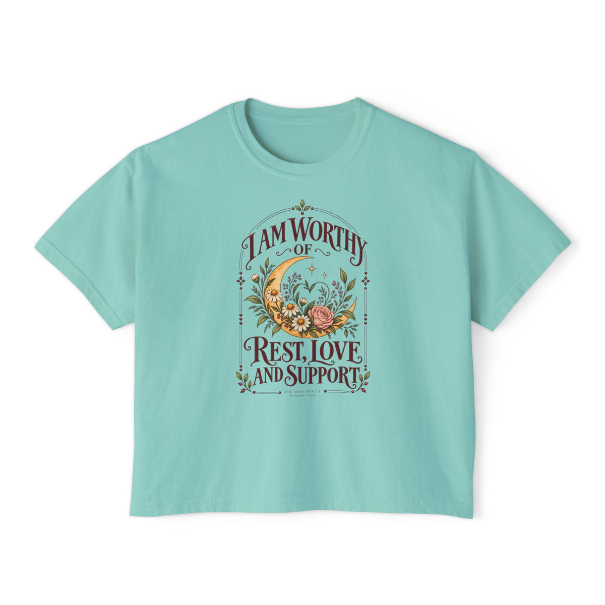 I Am Worthy of Rest, Love and Support Tee, moon floral boxy t-shirt – photo 4 of 7