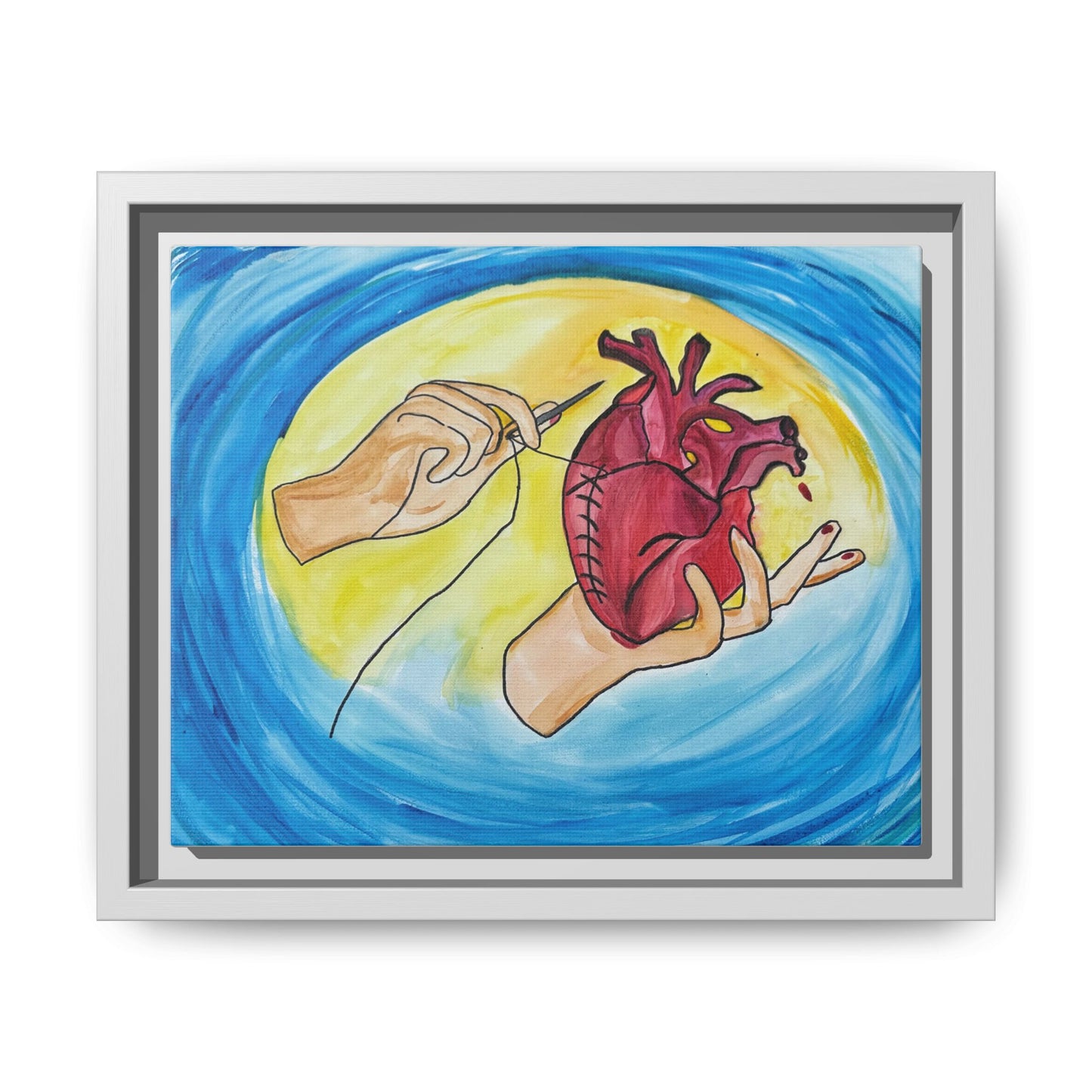 Mending Heart healing art framed canvas — frame color variant