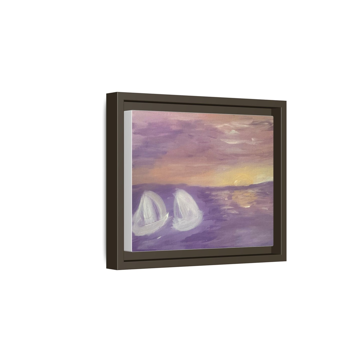 Sunset Sailboat Matte Canvas Framed Wall Art — Purple Seascape Print