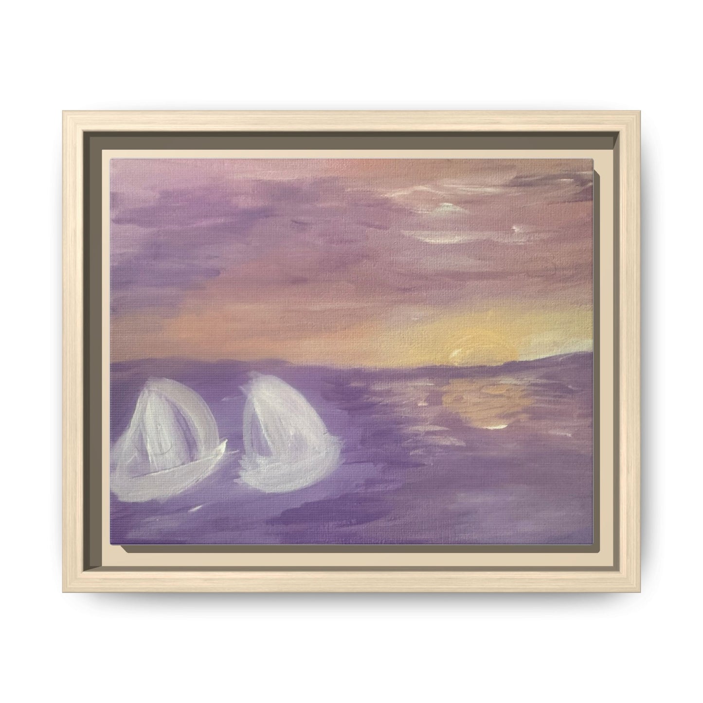 Sunset Sailboat Matte Canvas Framed Wall Art — Purple Seascape Print