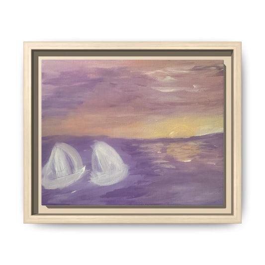 Sunset Sailboat Matte Canvas Framed Wall Art — Purple Seascape Print