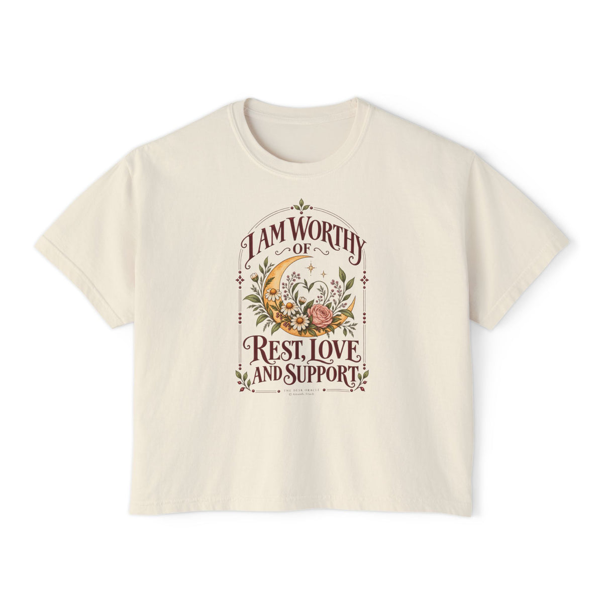 I Am Worthy of Rest, Love and Support Tee, moon floral boxy t-shirt – photo 6 of 7
