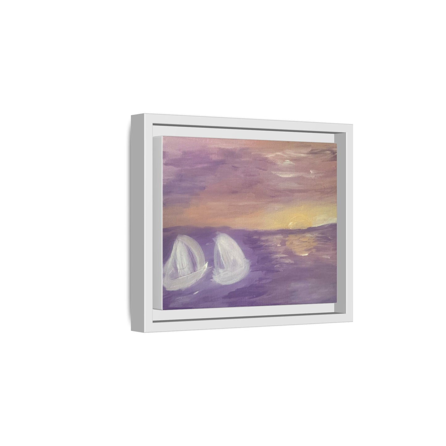 Sunset Sailboat Matte Canvas Framed Wall Art — Purple Seascape Print