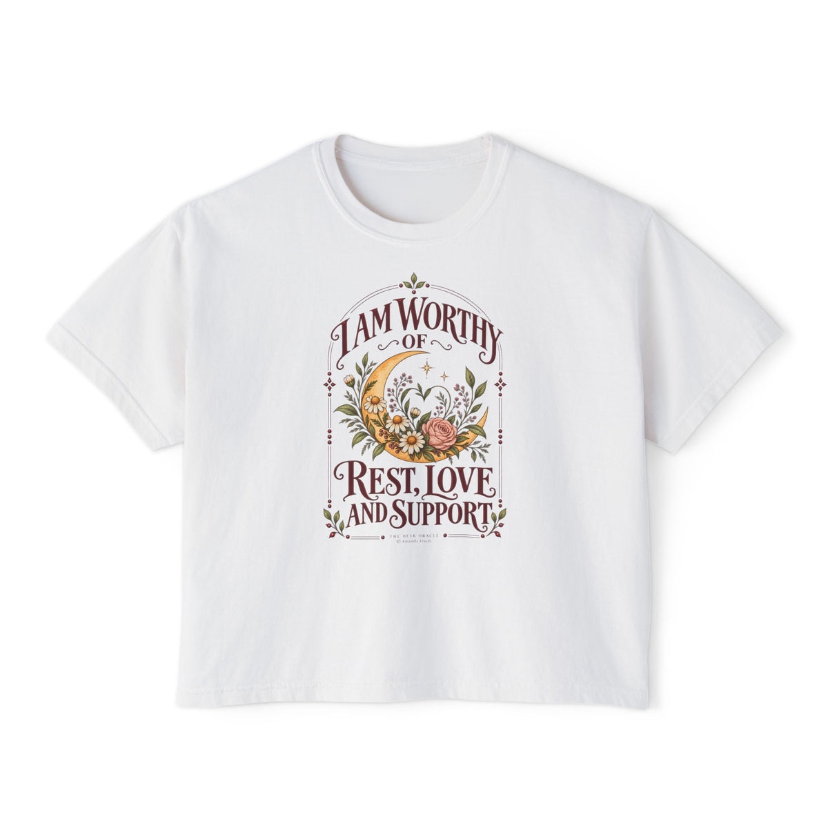 I Am Worthy of Rest, Love and Support Tee, moon floral boxy t-shirt – photo 1 of 7
