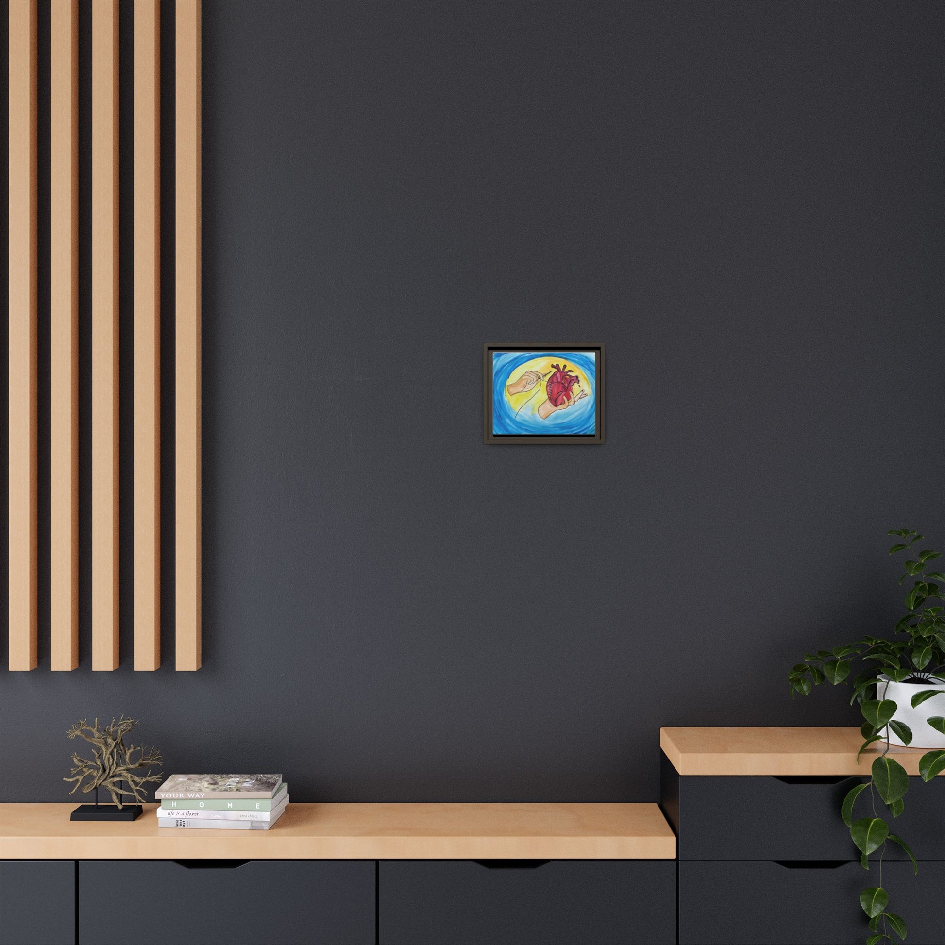 Mending Heart canvas print — hanging hardware back view