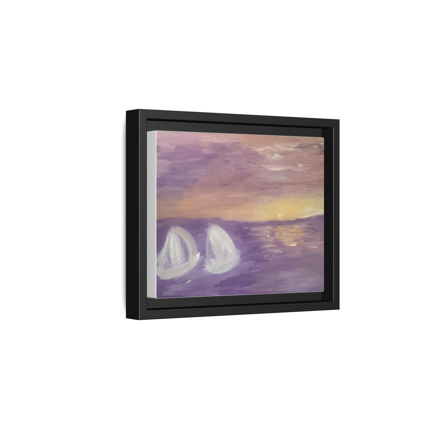 Sunset Sailboat Matte Canvas Framed Wall Art — Purple Seascape Print