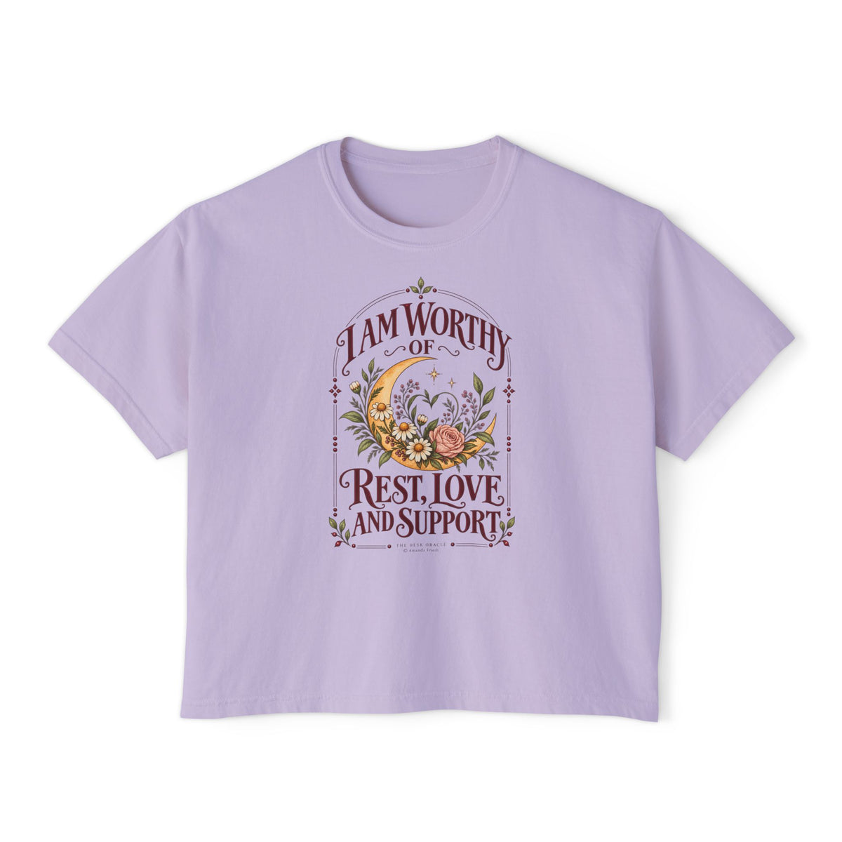 I Am Worthy of Rest, Love and Support Tee, moon floral boxy t-shirt – photo 5 of 7