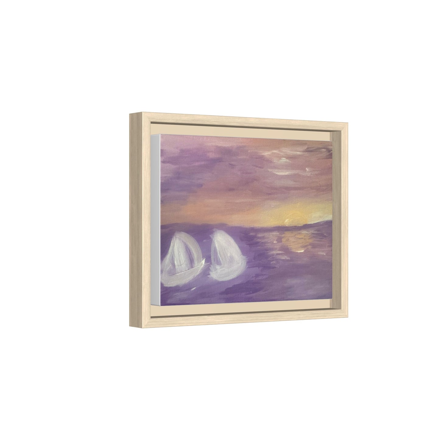 Sunset Sailboat Matte Canvas Framed Wall Art — Purple Seascape Print