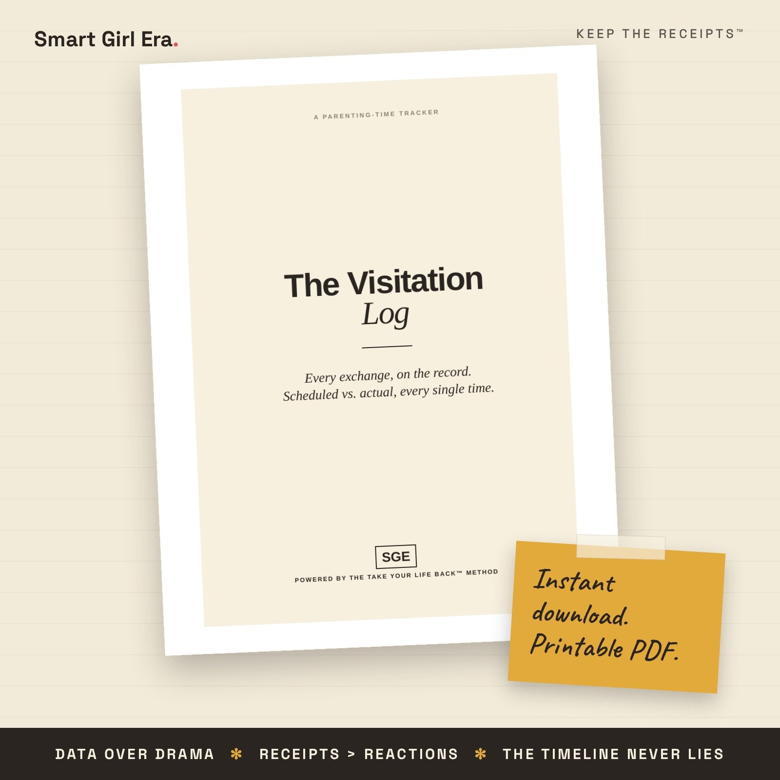 Visitation log printable parenting time tracker PDF on notebook background