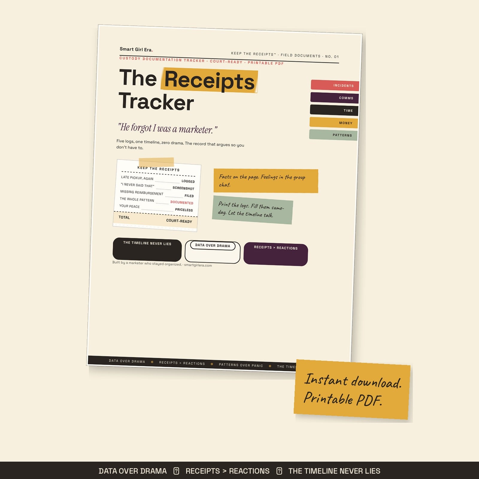 Custody documentation tracker printable PDF cover with court-ready log system